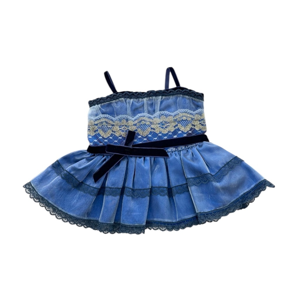 Build-A-Bear Workshop Blue Navy & Gold Satiny Dress with Velvet Details
